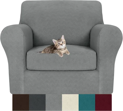 Vista 30 de MAXIJIN 2 piezas de fundas para silla con brazos, funda para silla de sofá para sala de estar, funda elástica para perros para una silla con 1 cojín