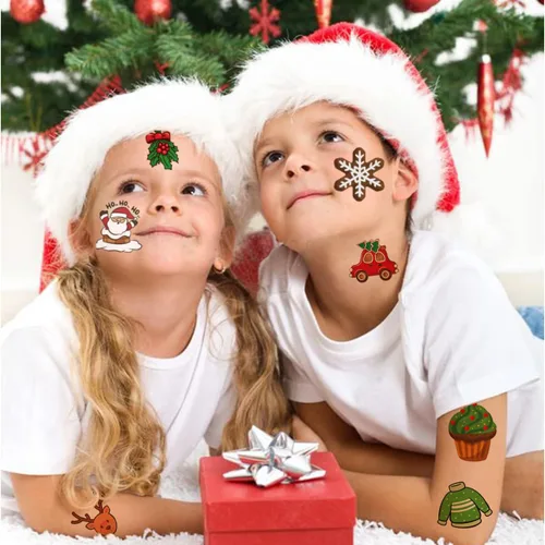 Vista 5 de CHARLENT Tatuajes temporales de Navidad para niños, 148 tatuajes individuales para niños, recuerdos de fiesta de Navidad, relleno de calcetines