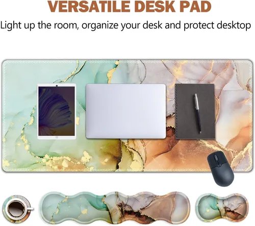 Vista 4 de ARTSO - Alfombrilla de mouse extendida mejorada para juegos, reposamuñecas para teclado, juego de alfombrillas de mouse con soporte para muñeca Arte