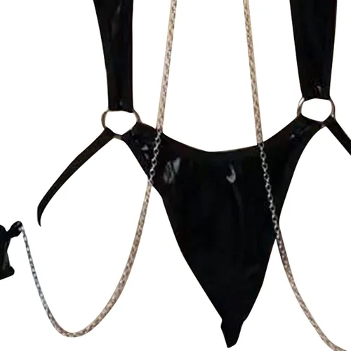 Vista 7 de Conjunto de 2 piezas de lencería sexy para mujer, con estampado de leopardo, brasier sexy, tanga para juego travieso, babydoll de peluche, pijama