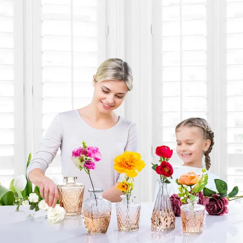 Vista 2 de Juego de jarrones de cristal, 24 jarrones pequeños para arreglos florales, bonito jarrón de flores a granel para decoración de mesa de centro