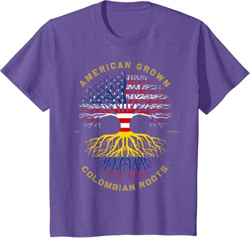 Vista 37 de Camiseta de regalo con la bandera de Estados Unidos con árbol de raíces colombianas