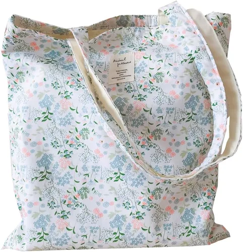 Vista 20 de Floral Canvas Tote Bag Double-Sided Printed Cloth Cotton Tote Floral Shoulder Bags for Beach Travel Shopping Grocery