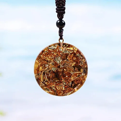 Vista 6 de Day Day Up Orgonite Pendant Tiger Eye Necklace Sri Yantra Necklace Sacred Geometry Energy Healing Yoga Jewelry (Style 1)