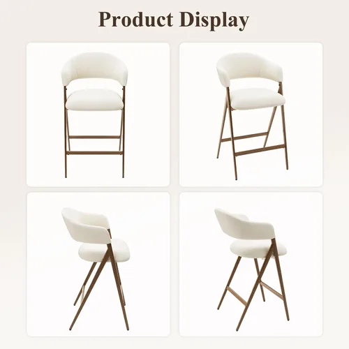 Vista 10 de COLAMY Juego de 2 taburetes de bar con respaldo, modernos taburetes tapizados con patas de metal para encimera de cocina, comedor, beige