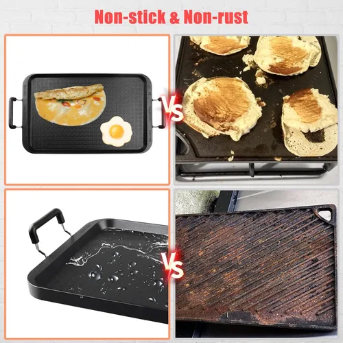 Vista 3 de 2-Burner Griddle Pan with Glass Lid - Nonstick Stovetop Griddle for Gas, Glass Stove Top - Aluminum Camping Grill Pan for Pancakes, Eggs, Breakfast