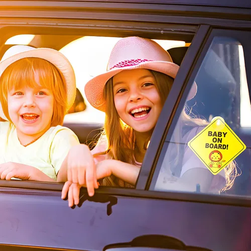 Vista 5 de TIESOME 2 calcomanías de advertencia para automóvil de bebé a bordo, con ventosas, calcomanías reutilizables para niños pequeños a bordo