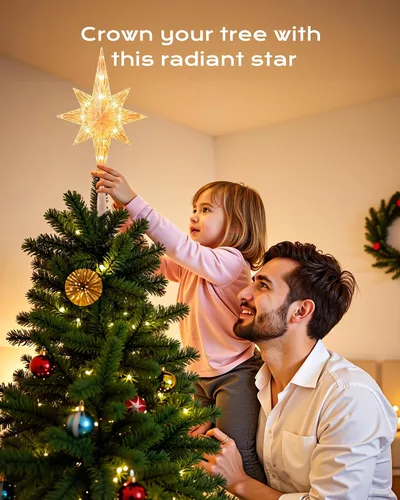 Vista 5 de Decoración para árbol de Navidad con forma de estrella 3D, 10 bombillas integradas para decoración de Navidad en interiores