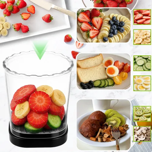Vista 7 de Hendiy Rebanadora de Fresas con Cuchillas de Acero Inoxidable Taza Rebanadora de Huevos y Frutas para Plátano, Pepino, Seta Gadget de Cocina