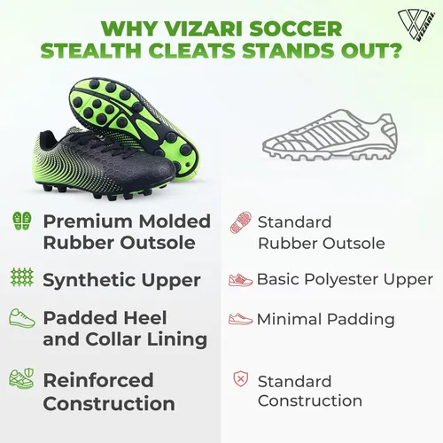Vista 7 de Vizari USA Stealth - Botines de fútbol para niños y niñas, zapatos deportivos de fútbol para exteriores para niños pequeños, niños grandes, ligeros