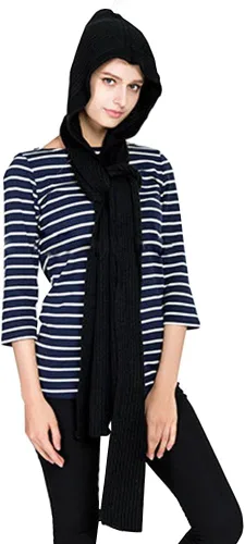 Vista 2 de Bellady Bufanda con capucha de punto de invierno Negro