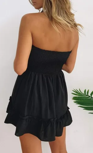 Vista 4 de Vestido de verano para mujer, sin tirantes, vestido de playa con volantes