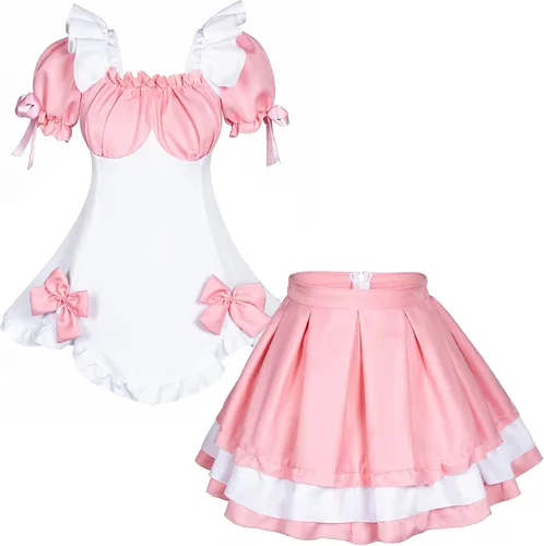 Vista 5 de Anime French Maid Lolita Fancy Queen Princess Dress Cosplay Disfraz Peludo Gato Oreja Guantes Calcetines Conjunto