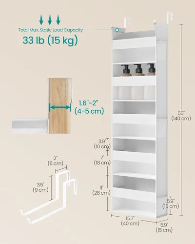 Vista 5 de SONGMICS URDH007W01 - Organizador para colgar sobre la puerta, organizador de puerta colgante con 5 bolsillos grandes, almacenamiento de 5 niveles