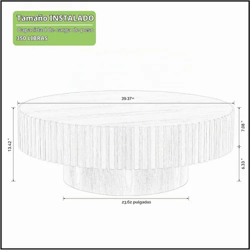 Vista 2 de KEVINSPACE Mesas de centro redondas para sala de estar, mesa de centro de madera para café, casa de campo, moderna, ø39.37 pulgadas, círculo 39.4 in