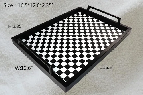 Vista 2 de MCBZ Bandeja decorativa para mesa de centro de sala de estar, bandeja de servicio de alimentos, bandeja otomana de cuero, con asas de metal de 16.5