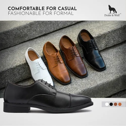 Vista 4 de Drake & Wolf Zapatos Oxford hechos a mano para hombre Zapatos de vestir para hombre Clásicos Oxford de cuero de microfibra hechos a mano