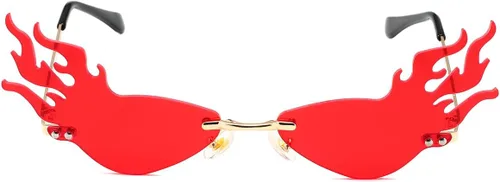 Vista 2 de NIDOVIX Lentes de sol de llama de fuego para mujeres y hombres, retro sin montura para fiesta de Halloween, gafas de sol rojas divertidas