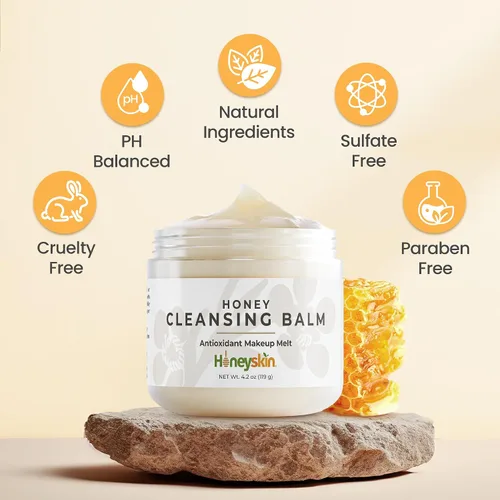 Vista 6 de Honeyskin Bálsamo limpiador de miel, removedor de maquillaje de cara y ojos para piel sensible, limpiador facial hidratante y bálsamo de fusión