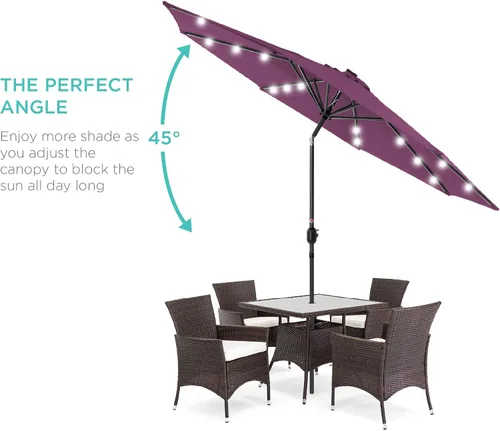 Vista 2 de Best Choice Products 10ft Solar Polyester LED Lighted Patio Umbrella w/Tilt Adjustment and UV-Resistant Fabric Amatista púrpura