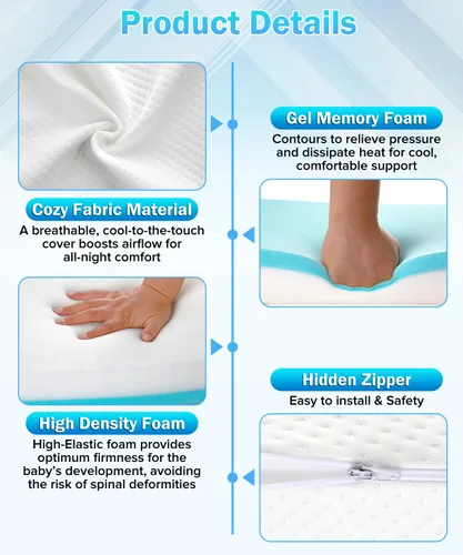 Vista 3 de Colchón impermeable para cuna estándar de 3 pulgadas, transpirable, 52 x 27.5 pulgadas Portable Full Size Crib Memory Foam Mattress for Toddler