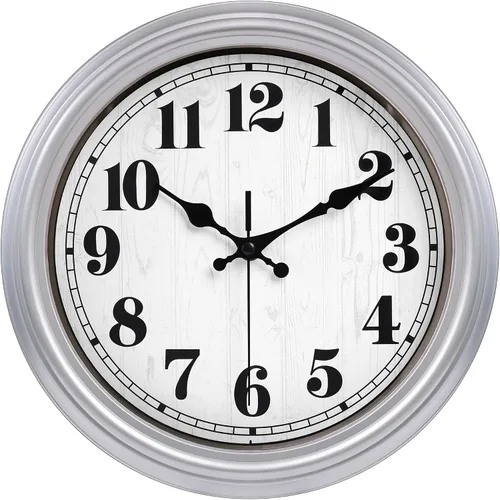 Vista 13 de JENLYSTIME Reloj de pared retro impermeable de 12 pulgadas para interior/exterior con termómetro, silencioso, redondo, de cuarzo, funciona con 40