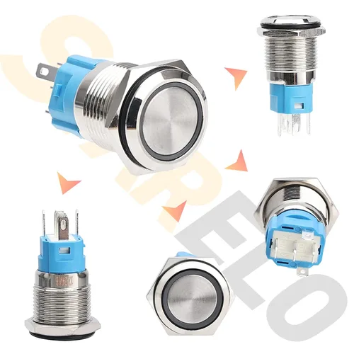 Vista 8 de STARELO 5 piezas 16 mm interruptor de botón de presión LED momentáneo, carcasa plateada, interruptor de botón de presión impermeable IP65, 1NO 1NC