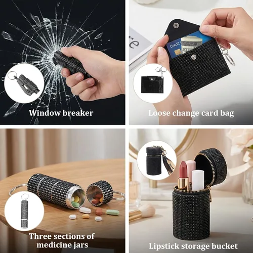 Vista 5 de Personal Safety Keychain Set for Women, Self Defense Kit with 130DB Alarm, Wristlet, Emergency Tools