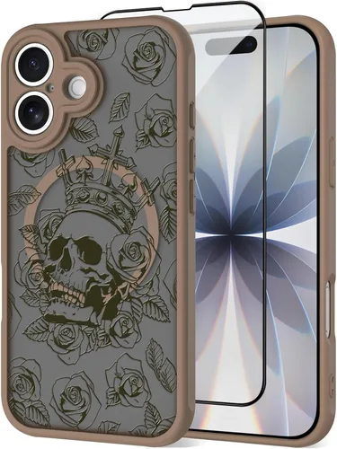 Vista 17 de OOK Funda magnética para iPhone 13 Pro Max [compatible con MagSafe] Funda delgada translúcida mate con flor silvestre negra, protección para lente