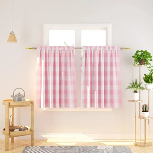 Vista 18 de Cenefas de cortina para ventana de 16 pulgadas de largo, 2 paneles de cuadros búfalo, cortinas pequeñas con bolsillo para barra, estilo clásico