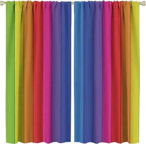 Vista 73 de Cortinas opacas abstractas de arco iris, pintura de color arcoíris con gotas, diseño gráfico creativo con bolsillo para barra, para sala de estar