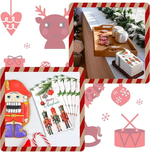 Vista 5 de Sinmoe 200 Piezas Servilletas de Papel de Invitados Cascanueces Navideños de 2 Capas Toalla de Mano Desechable para Baño Servilleta de Papel Feliz