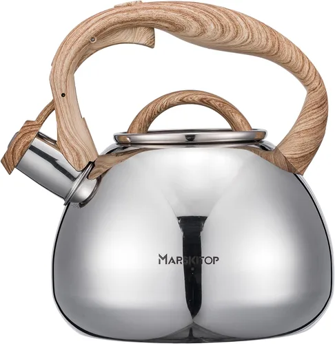 Vista 10 de MARSKITOP Tetera para estufa, tetera silbante para estufa, tetera de acero inoxidable de grado alimenticio con mango ergonómico Cool Touch, 2.6 Negro