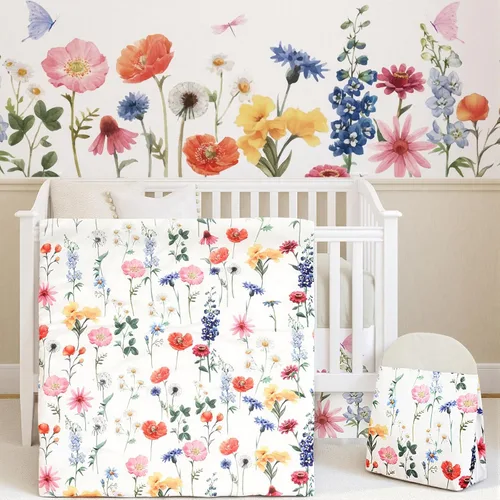 Vista 12 de Juego de ropa de cama de 4 piezas para cuna con animales del bosque, incluye falda de cuna de safari en la jungla, manta, sábana de cuna y apilador