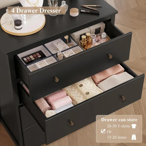 Vista 6 de HOUSUIT - Cómoda negra con 4 cajones, cómoda de 29 pulgadas de ancho, cómoda de madera