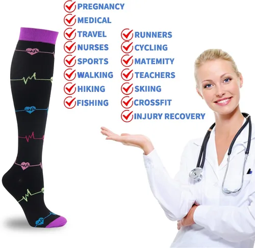 Vista 3 de Double Couple 3 pares de calcetines de compresión para mujeres y hombres de 20 a 30 mmhg, calcetines altos hasta la rodilla para deportes, correr