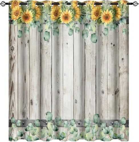 Vista 33 de Cortinas abstractas de eucalipto y colibrí, cortinas opacas con aislamiento térmico y ojales para dormitorio, 2 paneles de 45 pulgadas de largo x 21