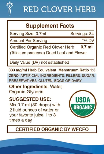 Vista 2 de Hierba de trébol rojo USDA orgánico y extracto líquido de romero (2 piezas) Tinturas sin alcohol Hierba orgánica de trébol rojo