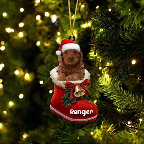 Vista 5 de Amantes de los perros de Navidad – Akita Inu Dog in Santa Boot Adorno de Navidad, adorno personalizado en forma 2D, adorno de Navidad, personaliza