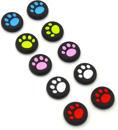 Vista 2 de yueton 5 Pairs Replacement Cat Pad Style Silicone Analog Controller Joystick Thumb Stick Grip Cap Cover for Sony Playstation 4 Controller