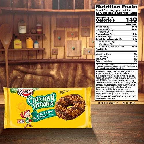 Vista 2 de Keebler Fudge Stripes - Galletas con sabor a caramelo, caramelo y coco, bandeja de 8.5 onzas, paquete de 2