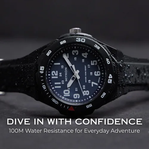 Vista 6 de Miykon Black Analog Sports Dive Watches for Men 100M Waterproof Watch with Rotating Bezel, Tactical Swiss Army Field Watch with Military Time