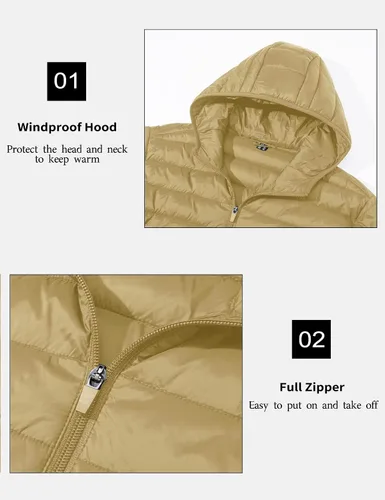 Vista 5 de MAGCOMSEN Chaqueta acolchada ligera con capucha para hombre, con cremallera completa, resistente al agua, acolchada, con forro