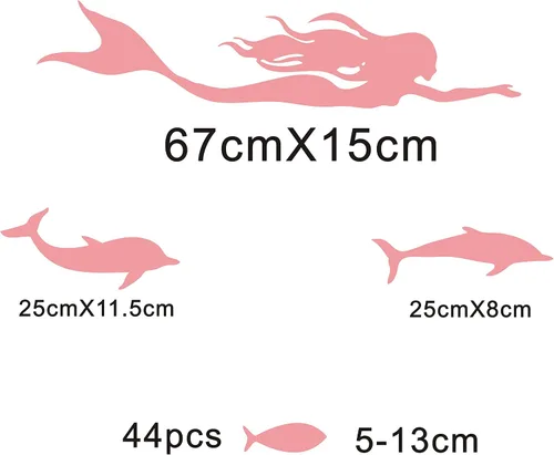 Vista 6 de Calcomanías de pared de sirena, calcomanías de pared de peces, calcomanía de delfín náutico del océano marino, calcomanía de vinilo para baño