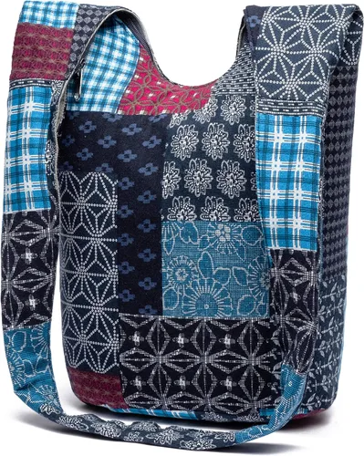 Vista 42 de Bolsa de hombro para mujer, de lona en estilo hippie/bohemio para llevar cruzada al hombro, disponible en diferentes colores y estampados