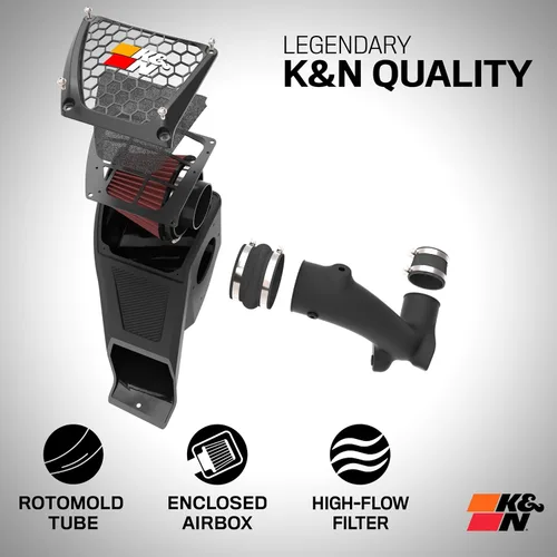 Vista 2 de K&N Sistema de admisión de aire frío: filtro de aire de alto flujo, aumenta el rendimiento y los caballos de fuerza: compatible con JEEP Wrangler JL