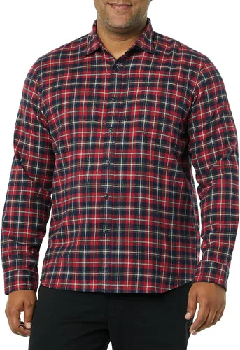 Vista 52 de Amazon Essentials Camisas de franela de manga larga para hombre, corte ajustado, a cuadros con botones
