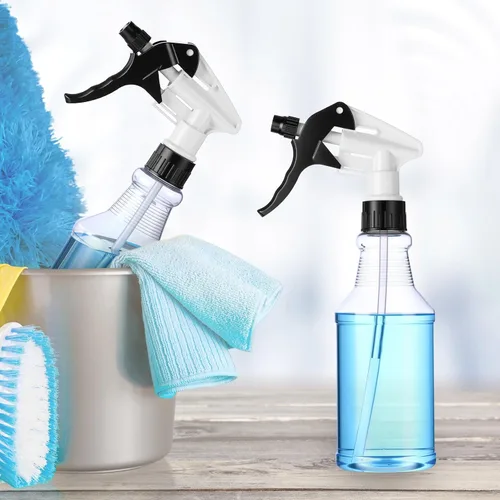 Vista 6 de Eccliy 20 botellas de spray de 16 oz, cilindro transparente, cabezal de Cabezal de pulverización blanco y negro