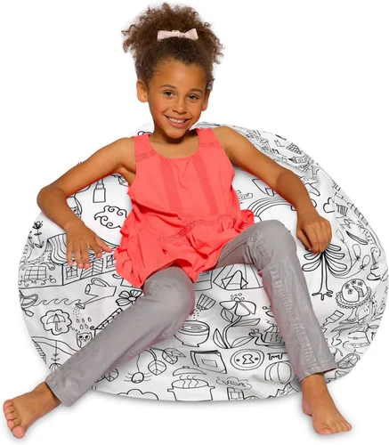 Vista 46 de Posh Beanbags - Sillón puff XL, 48 pulgadas, tela de lona para colorear - Mundo divertido Azul Rey Sólido