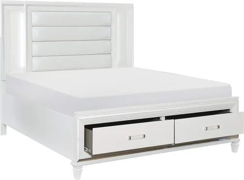 Vista 5 de Lexicon Barrett - Cama de plataforma con almacenamiento de estribo, tamaño Queen, color blanco